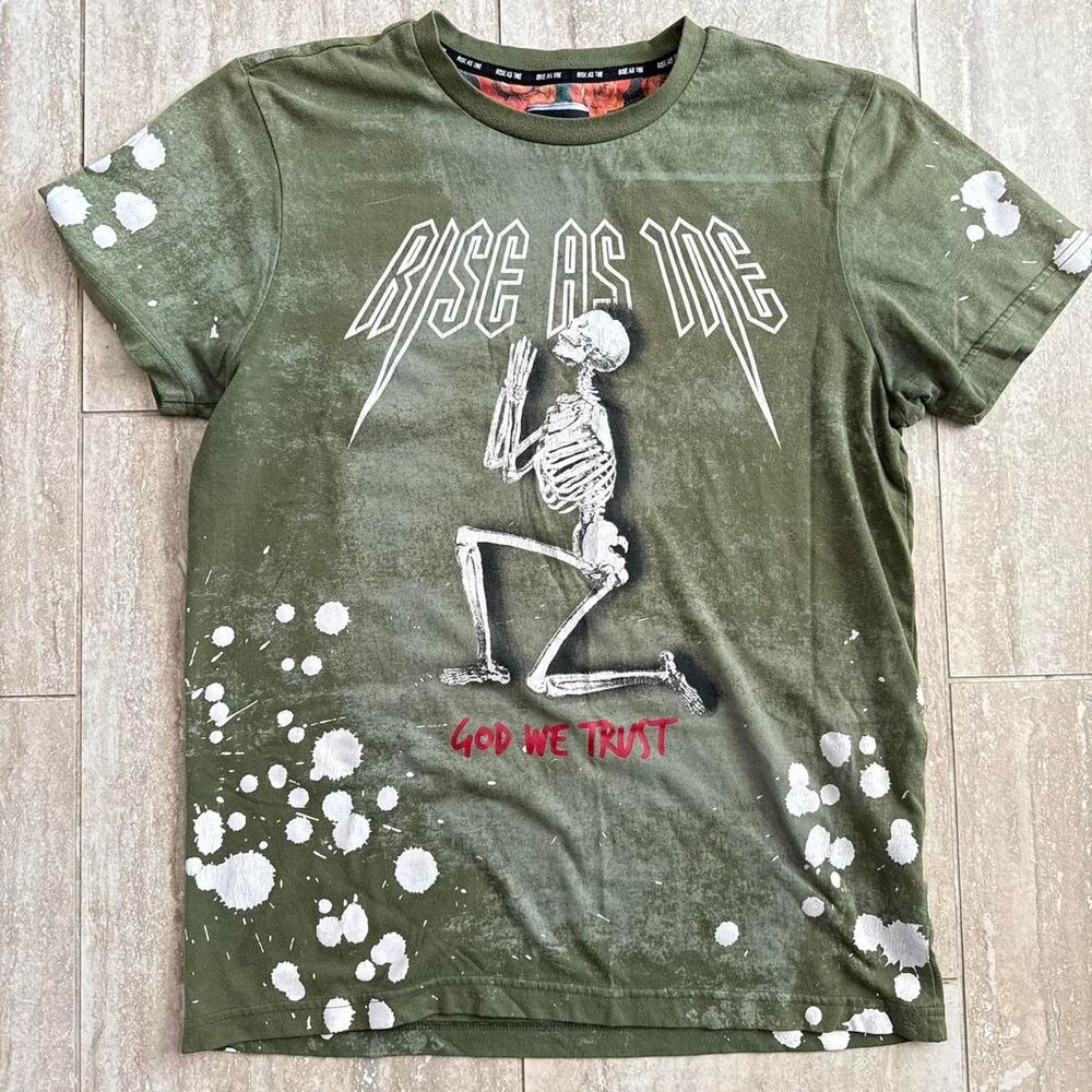 Rise As One Graphic Band Tee Acid Wash Green Skeleton Sz Large grunge punk emo